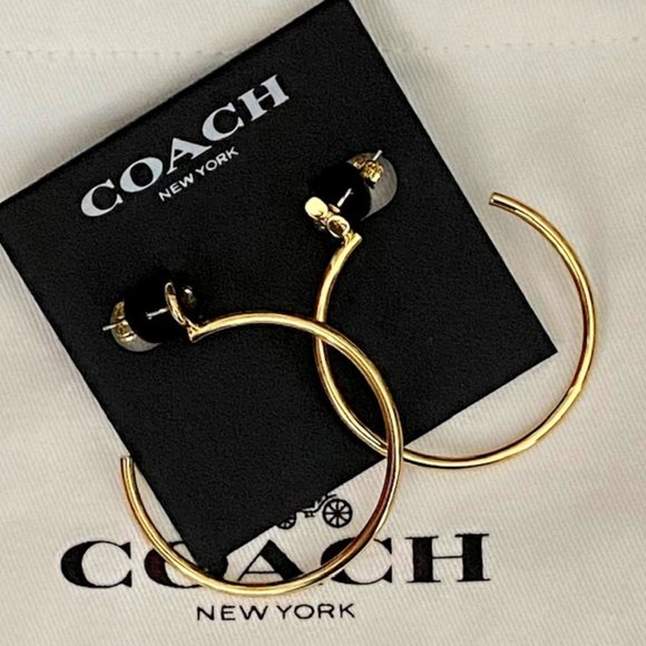 AUTH NEW Coach Gold Signature 1.5" Hoop Earrings with Crystal on Card w/Dust Bag - Picture 2 of 8